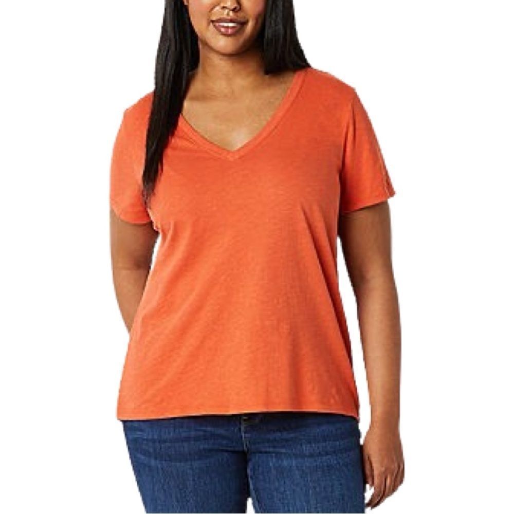 a.n.a Womens V Neck Short Sleeve T-Shirt Orange Sunset Size    XL
